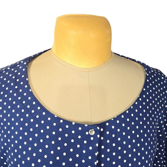Quacker Factory Jeanne Bice Women 2X Snap Front Top Blue White Polka Dot Stretch - Picture 3 of 11